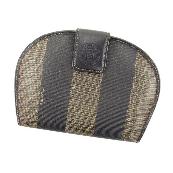 Fendi wallet two pecans black beige Women Men Authentic - Picture 1 of 9